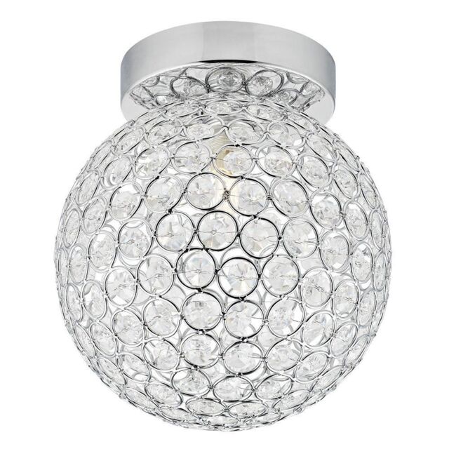 Happy Homewares Modern Metal & Clear Beaded Glass IP44 Rated Bathroom Ceiling Light in Silver - image 1