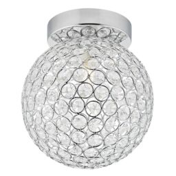 Happy Homewares Modern Metal & Clear Beaded Glass IP44 Rated Bathroom Ceiling Light in Silver - thumbnail 1