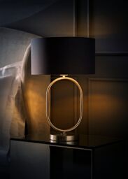 ValueLights Antonia Fabric with Chrome Drum Shade Chrome Oval Table Lamp with Bulb in Charcoal
