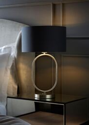 ValueLights Antonia Fabric with Chrome Drum Shade Chrome Oval Table Lamp with Bulb in Charcoal - thumbnail 2