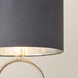 ValueLights Antonia Fabric with Chrome Drum Shade Chrome Oval Table Lamp with Bulb in Charcoal - thumbnail 4