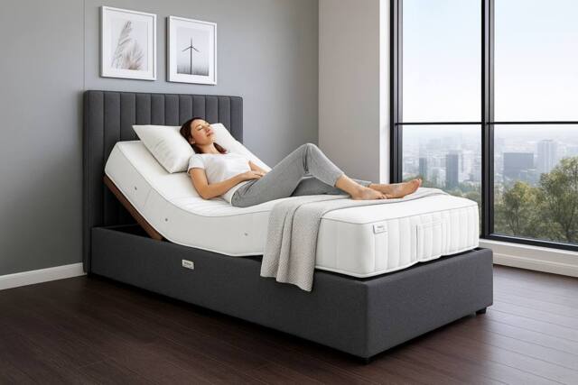 PARADISE BEDS LTD Relief Rise Electric Adjustable Bed Set With Mattress & Headboard in Grey - Size: Small Single - image 1