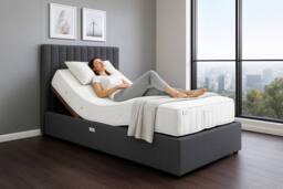 PARADISE BEDS LTD Relief Rise Electric Adjustable Bed Set With Mattress & Headboard in Grey - Size: Small Single - thumbnail 1