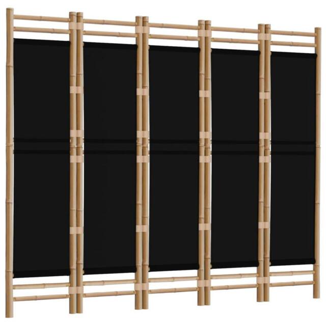 Berkfield Home Classic Folding 5-Panel Room Divider 200 cm Bamboo & Canvas in Black - image 1