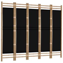 Berkfield Home Classic Folding 5-Panel Room Divider 200 cm Bamboo & Canvas in Black