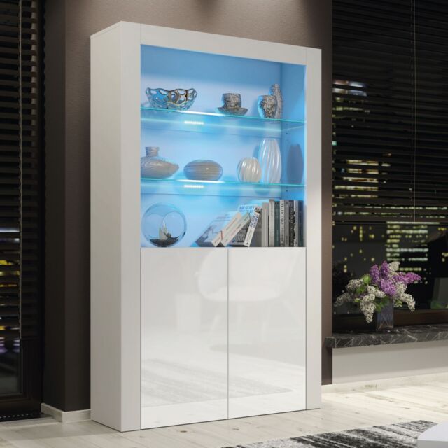 Mex Furniture LTD Display Cabinet with LED Lights & Gloss Doors / 170cm in White - image 1