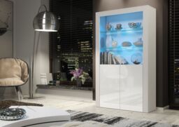 Mex Furniture LTD Display Cabinet with LED Lights & Gloss Doors / 170cm in White - thumbnail 3