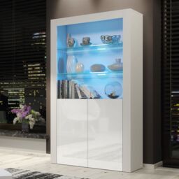 Mex Furniture LTD Display Cabinet with LED Lights & Gloss Doors / 170cm in White - thumbnail 4