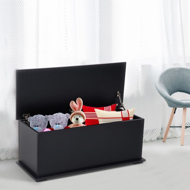 HOMCOM Box Chest With Lid Ottoman Storage Keepsake Cabinet Chipboard in Black - image 1