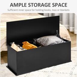 HOMCOM Box Chest With Lid Ottoman Storage Keepsake Cabinet Chipboard in Black - thumbnail 4