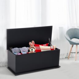 HOMCOM Box Chest With Lid Ottoman Storage Keepsake Cabinet Chipboard in Black - thumbnail 1