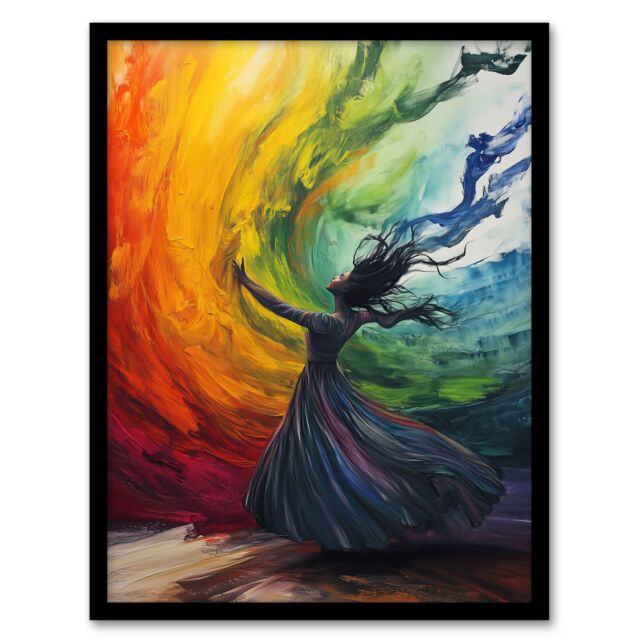 Artery8 Rainbow Rhapsody Dance Colourful Conceptual Art Framed Art Print - Size: A4 - image 1