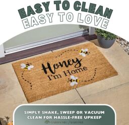 Marco Paul Tan Coir Bumblebee Slogan Welcome Nonslip Doormat 75x45cm in Beige - Size: Medium - thumbnail 6