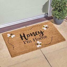 Marco Paul Tan Coir Bumblebee Slogan Welcome Nonslip Doormat 75x45cm in Beige - Size: Medium - thumbnail 1