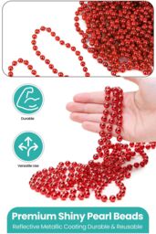 Neel Blue 9M Metallic Christmas Bead Chain - 7.5mm Shiny Pearl Garland in Red - thumbnail 3