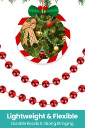 Neel Blue 9M Metallic Christmas Bead Chain - 7.5mm Shiny Pearl Garland in Red - thumbnail 5