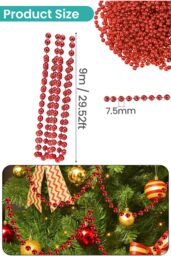 Neel Blue 9M Metallic Christmas Bead Chain - 7.5mm Shiny Pearl Garland in Red - thumbnail 2