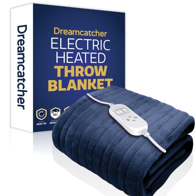 Dreamcatcher Deluxe Electric Throw Heated Double Over Blanket Soft Fleece Timer in Navy - image 1