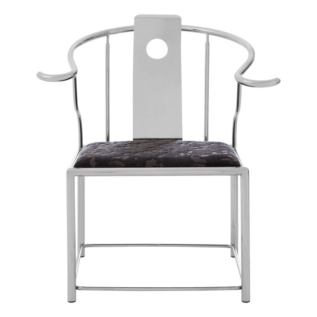 Orsina Modern Black Velvet & Steel Chair, Plush Velvet Upholstered Armchair For Reading, Elegant Accent Chair in Silver - image 1