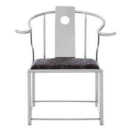 Orsina Modern Black Velvet & Steel Chair, Plush Velvet Upholstered Armchair For Reading, Elegant Accent Chair in Silver