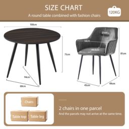 SONARA Dark Walnut Round Dining Table with 2 Faux Suede Dining Chairs Set in Grey - thumbnail 2