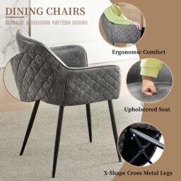 SONARA Dark Walnut Round Dining Table with 2 Faux Suede Dining Chairs Set in Grey - thumbnail 5