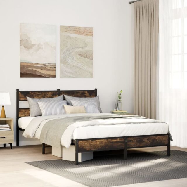 Berkfield Home Bed Frame without Mattress Smoked Oak 100x200 cm Engineered Wood in Brown - image 1