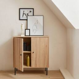 sweeek 83.5cm storage cabinet with grooved wooden-effect in Beige - thumbnail 4