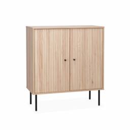 sweeek 83.5cm storage cabinet with grooved wooden-effect in Beige - thumbnail 2