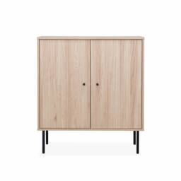 sweeek 83.5cm storage cabinet with grooved wooden-effect in Beige - thumbnail 6