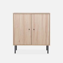 sweeek 83.5cm Storage Cabinet With Grooved Wooden-effect in Light Brown - thumbnail 2