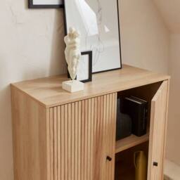 sweeek 83.5cm storage cabinet with grooved wooden-effect in Beige - thumbnail 5