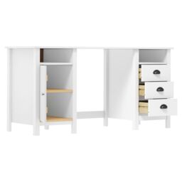 Berkfield Home Desk Hill White 150x50x74 cm Solid Pine Wood - Size: 150 x 50 x 74 cm - thumbnail 3