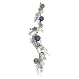 VFM e-Store Christmas Velvet Pumpkin Leaves Berries Garland 120cm x 28cm Blue X 1 - Size: 120 cm x 28 cm