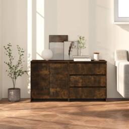 Berkfield Home 2 Piece Sideboard Smoked Oak Engineered Wood in Brown - thumbnail 2