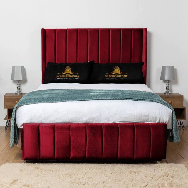 UK Bed Furniture Arizona Wingback Divan Bed Base with 54 Inch Headboard - No Storage in Maroon - Size: King - image 1