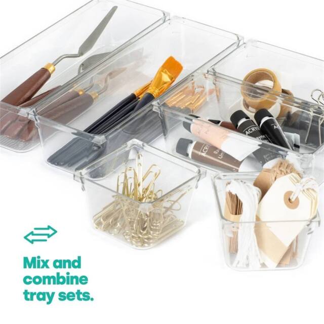 Kelvenix Drawer Organiser Tray Set 9 Piece Clear Storage Boxes - Size: 500mm - image 1