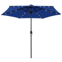 Berkfield Home Parasol with LED Lights & Aluminium Pole 270 cm Azure Blue - thumbnail 2