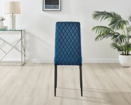 FurnitureboxUK Set of 4 Milan High Back Soft Touch Diamond Pattern Velvet Dining Chairs With Black Powder Coated Metal Legs in Navy - thumbnail 5