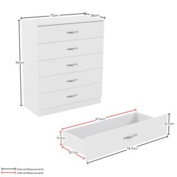 Home Discount Vida Designs Riano 5 Drawer Chest Of Drawers Storage in White - thumbnail 3