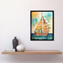 "Artery8 Wall Art Print Sailboat Concept With Dorsal Fin Sail Folk Art Framed in Black - Size: W12"" x H16""" - thumbnail 2