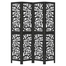 Berkfield Home Room Divider 4 Panels Black Solid Wood Paulownia - thumbnail 4