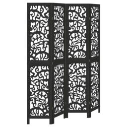 Berkfield Home Room Divider 4 Panels Black Solid Wood Paulownia - thumbnail 2