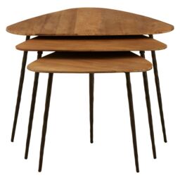 Orsina Textured Wooden Triangular Tables, Set of 3 End Tables, Compact Accent Tables, Distinctive Decorative Tables in Brown - thumbnail 4
