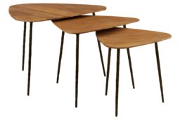 Orsina Textured Wooden Triangular Tables, Set of 3 End Tables, Compact Accent Tables, Distinctive Decorative Tables in Brown - thumbnail 3