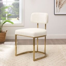 Modish Furnishing Rhea Set Of 2 White Chenille Fabric Dining Chair with Handle On Gold Frame - thumbnail 2