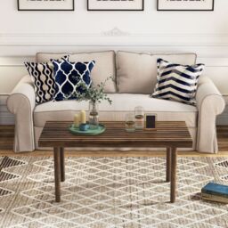 Costway Modern Coffee Table Accent Center Tea Table Cocktail Table with Slatted Tabletop in Brown - thumbnail 4