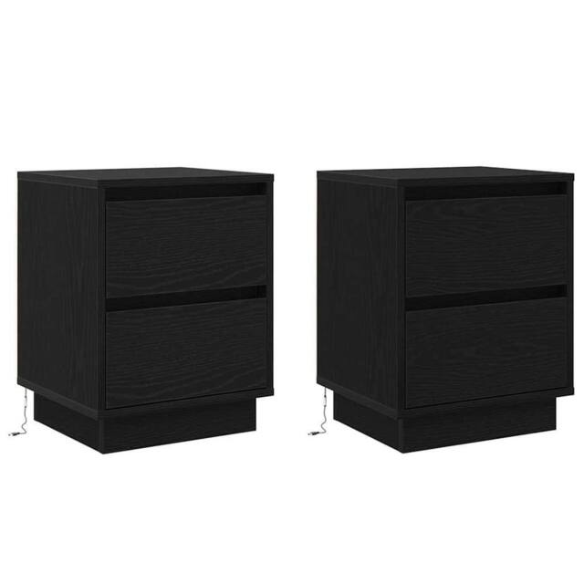 Berkfield Home Bedside Cabinets with LED Lights 2 pcs Black 39x34.5x50 cm - image 1