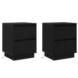 Berkfield Home Bedside Cabinets with LED Lights 2 pcs Black 39x34.5x50 cm - thumbnail 1