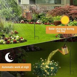 Havendro 1Pc Solar LED String Light Watering Can Outdoor Garden Decor in Metallics - thumbnail 2
